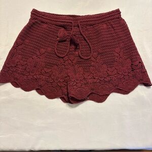 Abercrombie & Fitch Crochet Lace Drawstring Shorts - Maroon
